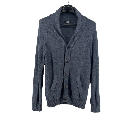 Le 31 Simons Cardigan‎ Sweater Men's Large Grandpa Shawl Collar Dad Cobain Blue - Picture 1 of 9